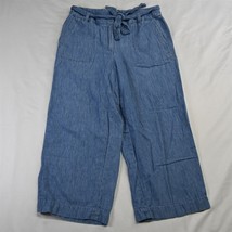 Talbots 6 Light Blue Linen Blend Belted Wide Leg Womens Cropped Pants - £12.01 GBP