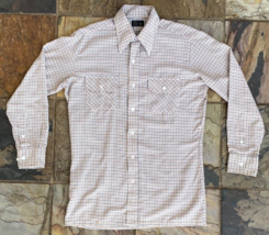 Vtg JCPenney Button Up Shirt-M-Black and Tan Checked - $420.61 MXN