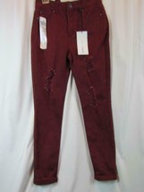 NWT Tinseltown High Rise Skinny Dark Red Five Pocket Destroyed Sz 7 W28 ... - £6.45 GBP