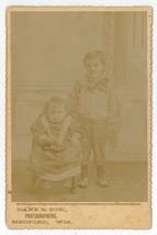 Antique Circa 1880s ID&#39;d Cabinet Card Two Children Mary &amp; Louie Stamm Medford WI - £7.45 GBP