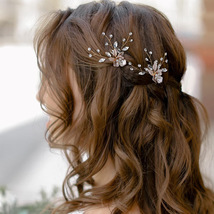 A Pair Flower Rhinestone Bridal Wedding Hair Pins, Bridesmaid Hair Acces... - $16.99