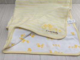 Carters  I love my Family Ducks yellow Baby Receiving Blanket white stripes - £10.61 GBP