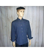 VanHeusen Men&#39;s 16/16.5 Shirt Navy Blue Check L/S Cotton Blend Button Down - $38.52 CAD