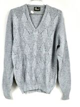 Vintage 70s Panache USA Wool Acrylic Blue Gray V-Neck Sweater M NWT - $89.05
