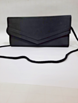 VINTAGE BLACK CLUTCH PURSE EVENING HAND BAG with braided sholder strap U... - £7.69 GBP