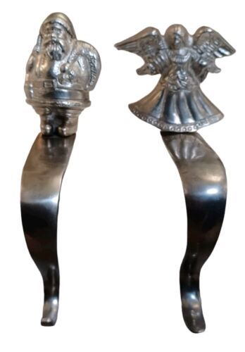 Primary image for Set of 2 Stocking Holder Santa Claus Angel Figural Hooks for Mantles Fireplaces