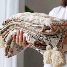 Boho Throw Blanket, Knitted Tassel Brown Throw Blankets, Soft, 50X60 Inch - £31.96 GBP