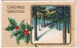 Holiday Postcard Embossed Christmas Snow In Woods Mistletoe - £2.31 GBP