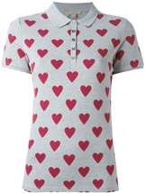 BURBERRY BRIT Heart Print Stretch Cotton Piqué Polo Shirt in Parade Red XSmall  - £102.70 GBP