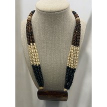 Avenue Beaded Necklace Multi-Strand Brown Cream Stripes Faux Wood Pendant Tribal - $24.87