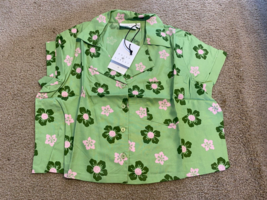 Daisy Street Sadie Hibiscus Green Short Sleeve Button Crop Top Large NWT - £14.75 GBP