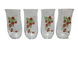 Raspberries Glass Set Of 4 Crystal Clear Ind. Hand Painted Raspberry Vines 6&quot; - $9.90