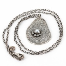 Rare Retired Silpada Texured Sterling Pearl &amp; Cz Fancy Little Necklace N2856 - £31.96 GBP