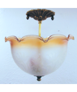 Antique Brass Acorn Floral Design Ceiling Pendant with Amber Clear Frost... - $2,712.67 MXN