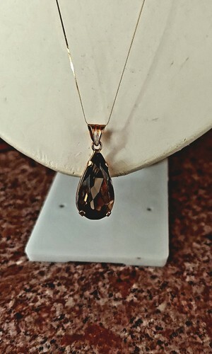 Antique Art Deco Retro 14k Rose Gold Pear Smokey Topaz Pendant Necklace ... - $395.99
