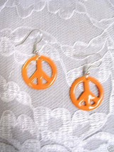 Enamel Hot Orange Peace Sign Pierced Earrings Jewelry - £4.77 GBP