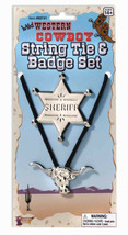Deluxe Wild Western String Tie &amp; Badge Set - Bolo String Tie - Sheriff Badge - £4.54 GBP