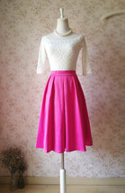 Fuchsia Taffeta Midi Skirt Outfit Women Plus Size Full Pleated Party Skirts