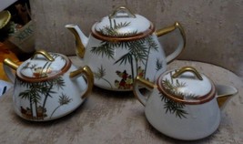 Vintage Shozan Teapot with Creamer and Sugar hand painted Gold Gilt - $37.39