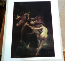 William A Bouguereau Poster Nymphs &amp; Satyr Pasted on Board 25 1/4&quot; x 20 3/8&quot; VG+ - £25.89 GBP