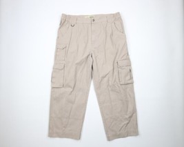 Vintage Cabelas Mens 38x27 Faded Wide Leg Double Knee Cargo Pants Beige Cotton - £35.51 GBP