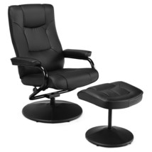 Costway Recliner Chair Swivel PU Leather Lounge Accent Armchair w/ Ottoman Black - £225.78 GBP