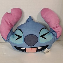 Disney Emoji Stitch Head Plush Pillow Blue Tongue Out Squinted Eyes Trav... - £10.83 GBP