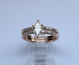 14K Rose Gold Plated Solitaire Bridal Ring Set 1.60Ct Marquise Simulated Diamond - £75.97 GBP