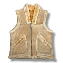 Shearling Zip Up Vest Beige Sheep Skin Leather Thick Pockets Western Yel... - £105.55 GBP