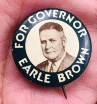 Vintage 1932 Earle Brown For Governor Minnesota Political Green Pin 7/8&quot; - £7.09 GBP