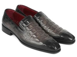 Paul Parkman Mens Shoes Loafer Gray Grey Crocodile Embossed Handmade 557... - £335.72 GBP