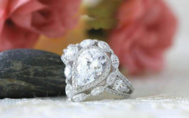 Pear Cut 2.60Ct White Moissanite Halo Engagement Ring 14K White Gold in Size 7.5 - £208.88 GBP