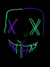 Light up Halloween Mask Purge EL Wire LED Glow X Eyes Mask Purple Green - $14.99