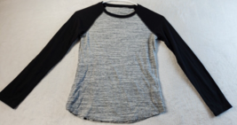 Justice T Shirt Top Youth Size 8 Gray Black Knit Cotton Long Sleeve Roun... - $8.04