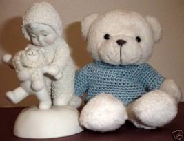 Dept 56 Snowbabies Baby Bear Steps Figurine &amp; Stuffed Teddy Bear (Blue) 2 PC New - £12.37 GBP