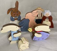 7 Wooden Block Easter Bunny grandma and grandpa - £14.84 GBP