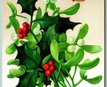 Holly Mistletoe Bells A Merry Christmas Embossed 1909 DB Postcard F4 - $6.88