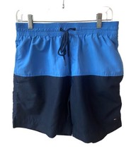 Tommy Hilfiger Swim Trunks mens Size Med Blue Color Block Board Shorts Unlined - £7.15 GBP