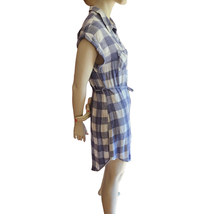 Beach Lunch Lounge Short Sleeve Shirt Dress Size Small Blue White Plaid Belted - £14.12 GBP