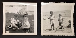 Vintage Photo Lot of 2 Cute Little Boys Handsome Brothers Beach / Wagon - $14.00