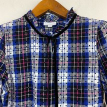 Charter Club Womens S Blue Combo Plaid Dot Print Mock Neck Cotton Top NWT BJ80 - $9.41