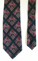 Vintage Christian Dior Cravates 100% Polyester Tie Navy Red Art Deco Pai... - $29.00