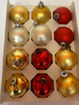 Christmas Glass Round Ornaments 12-pc Assorted Red, Yellow, White 2&quot; Ball VTG - $14.00