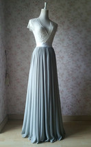 Blue Silky Chiffon Maxi Skirt Outfit Bridesmaid Custom Plus Size Chiffon Skirts image 13