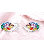 Cute Hedgehog Earrings 925 Sterling Silver, Multicolor Zirconia - $290.88 MXN