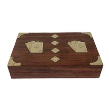 Playing Cards Handmade Wooden Storage Box with 5 dice Antique Design , FREE SHIP - £24.07 GBP