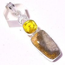 Fossil Coral Faceted Lemon Topaz Handmade Pendant Jewelry 2.80" SA 1449 - $4.99