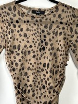 Lulus Long Sleeve Top Sheer Wild Destiny Beige Cheetah Ruched Women&#39;s Small - £15.75 GBP