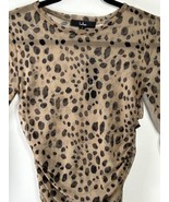 Lulus Long Sleeve Top Sheer Wild Destiny Beige Cheetah Ruched Women&#39;s Small - £15.66 GBP