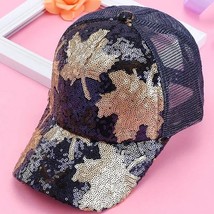 Sequined Embroidered Leaf Hat Female Fashion Baseball Cap Sun-Proof Peaked Cap C - £8.97 GBP